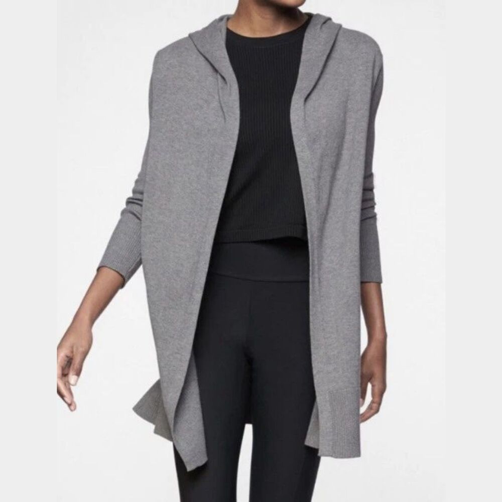 Athleta Highland Drape Wrap Hoodie Open Cardigan Sweater Small Gray